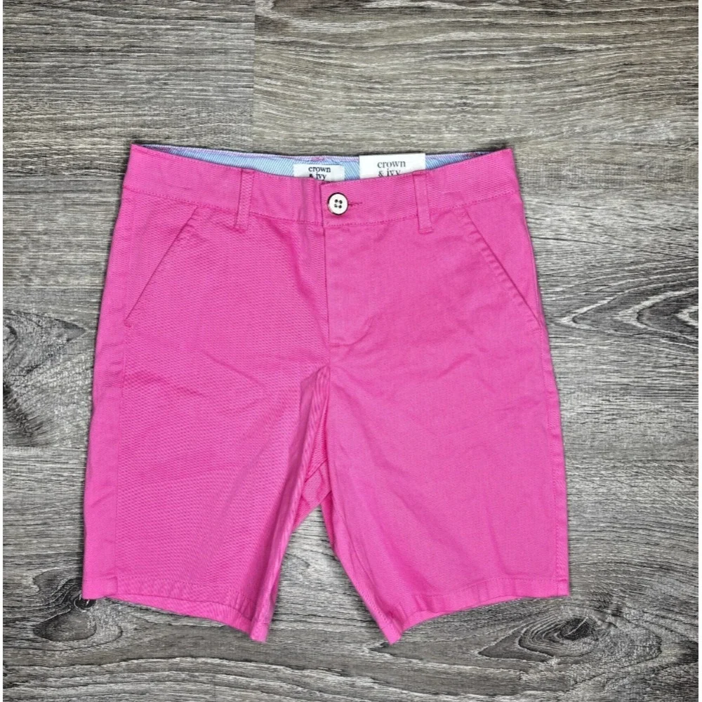 Crown and‎ Ivy Kids Girls Twill Global Pink Shorts Stretch Adjustable Waist Sz 8
